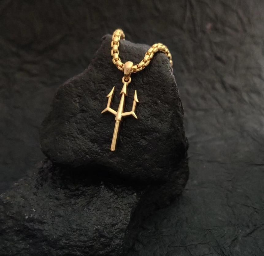 UNBROKEN Trishul Gold Plated Pendant with Chain