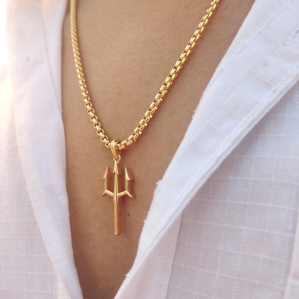 UNBROKEN Trishul Gold Plated Pendant with Chain