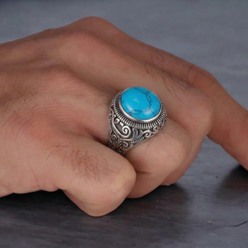 UNBROKEN BLUE STONE OXIDISED RING