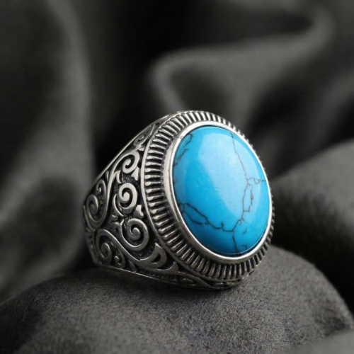 UNBROKEN BLUE STONE OXIDISED RING